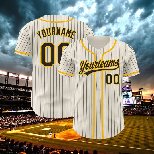 Personalized Baseball Jersey, Yellow Stripe Line Baseball Jersey