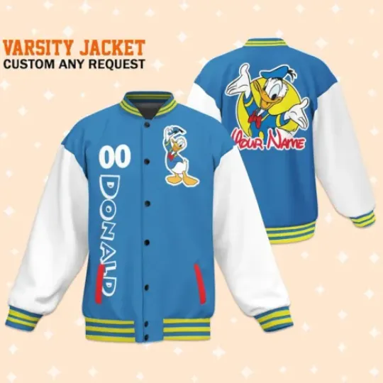 Custom Donald Blue Varsity Jacket, Adult Baseball  Jacket, Personalized Disney