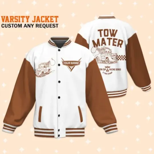 Personalize Cars Tow Mater Piston Cup, Unisex Baseball Outfit, Cars Movie Baseball Jacket