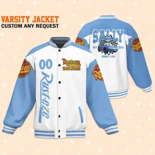 Custom Cars Team Sally Baseball Jacket, Adult Varsity Jacket, Personalized Disney
