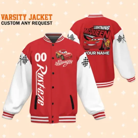Custom Cars Lightning McQueen Baseball Jacket, Adult Varsity Jacket