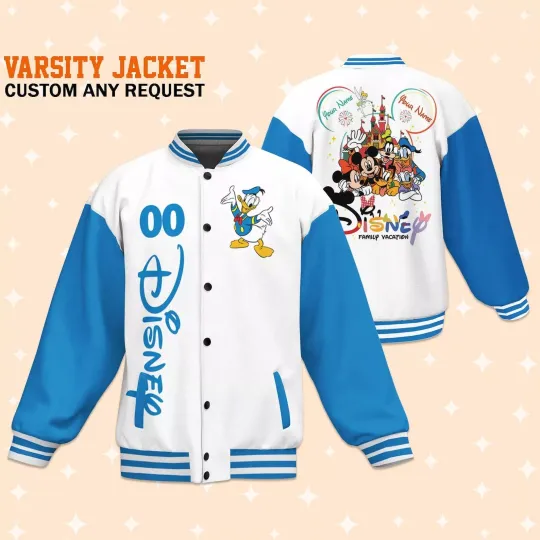 Custom Disney Family Vacation Donald Baseball Jacket, Adult Varsity Jacket, Perso
