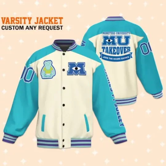 Custom Monster University Sulley Blue Arm Baseball Jacket, Baseball Outfit