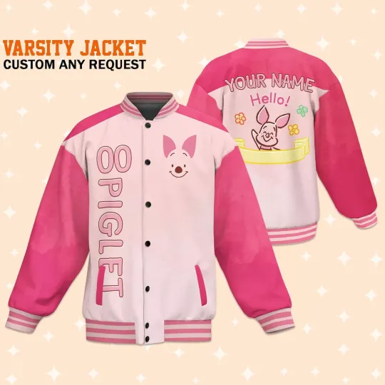Custom Piglet Fun Baseball Jacket, Adult Varsity Jacket, Personalized Disney