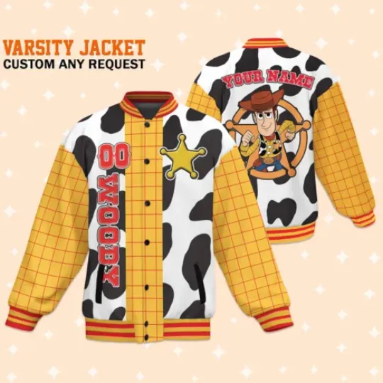 Custom Toy Story Woody Baseball Jacket, Adult Varsity Jacket, Personalized Disney