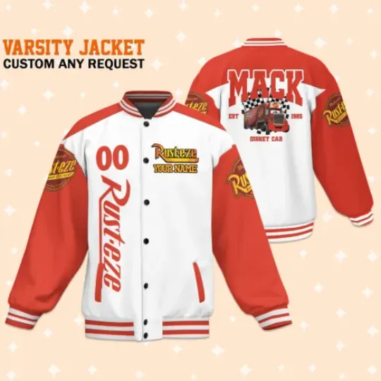 Custom Cars Team Mack Baseball Jacket, Adult Varsity Jacket, Personalized Disney