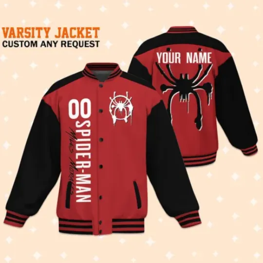 Custom Spiderman Miles Morales Red Spider Baseball Jacket, Baseball Outfit