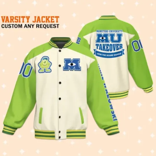 Custom Monster University Mike Green Arm Baseball Jacket, Baseball Outfit