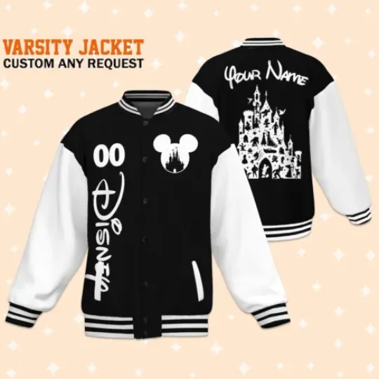Custom Disney Castle Baseball Jacket, Adult Varsity Jacket, Personalized Disney
