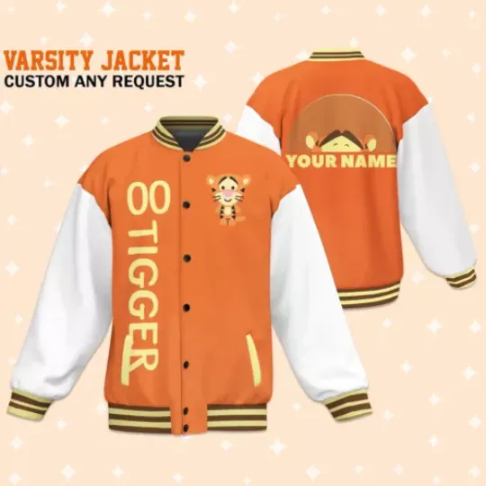 Custom Tigger Orange Baseball Jacket, Adult Varsity Jacket, Personalized Disney