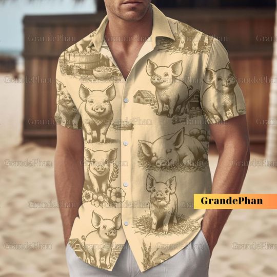 Pig Hawaiian Shirt, Pig Men Hawaiian Shirt, Pig Shirt, Women Hawaiian Shirt, Hawaiian Aloha Shirt, Bachelor Party, Gift For Pig Lover