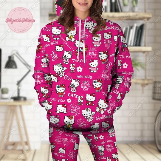 Hello Kitty Hoodie Legging Set, Kitty Cat Adult Hoodie, Hello Kitty Legging