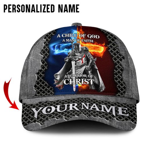 Personalized name Jesus cap, a child of God, a man of faith, a warrior of Christ cap, Knight Templar cap