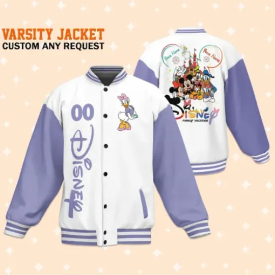 Custom Disney Family Vacation Daisy Baseball Jacket, Adult Varsity Jacket