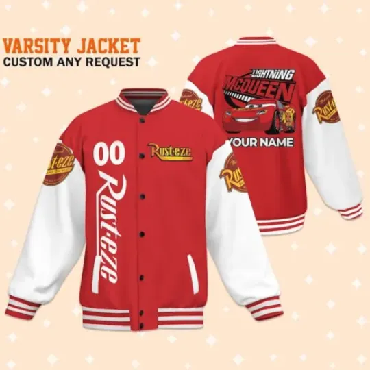 Custom Cars Lightning McQueen Rusteze Baseball Jacket Adult Varsity Jacket Disney