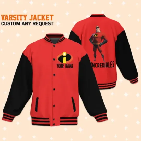 Personalized Disney The Incredibles Mr Incredible Red Black Baseball Jacket
