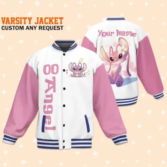 Custom Angel Varsity Jacket, Adult Baseball Jacket, Personalized Disney Jacket