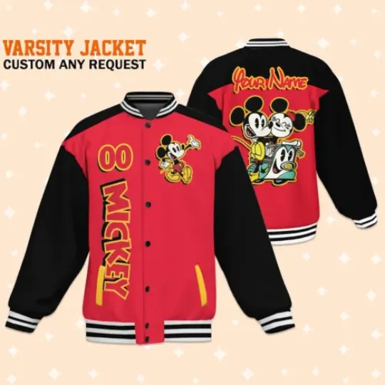 Custom Mickey New Varsity Jacket, Adult Baseball Jacket, Personalized Disney Jack