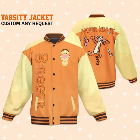 Custom Tigger Fun Varsity Jacket Adult Baseball Jacket Personalized Disney Jacket