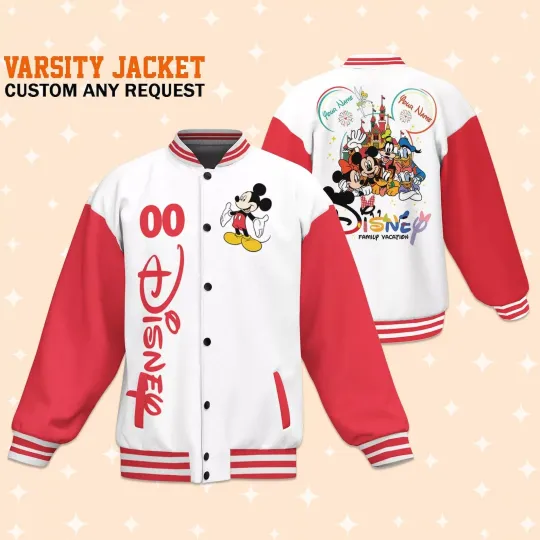 Custom Disney Family Vacation Mickey Baseball Jacket, Adult Varsity Jacket