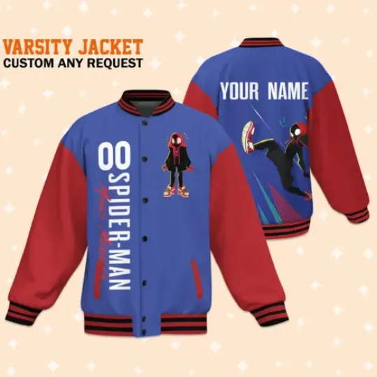 Custom Spiderman Miles Morales Blue Baseball Jacket, Baseball Outfit,Disney gift