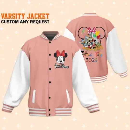Personalize Disneyland Disney Trip With Minnie Mouse Head Baseball Jacket Disney