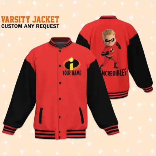 Personalized Disney The Incredibles Dash Red Baseball Jacket Adult Varsity Jacket