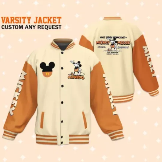 Personalize Jersey Mickey Vintage Orange Color Baseball Jacket, Matching Baseball