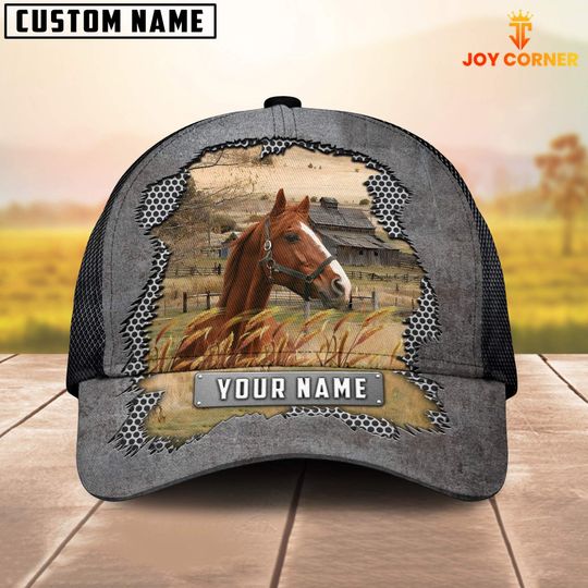 Custom Name Horse Metal Pattern Cap