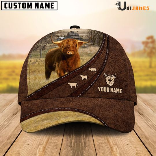 Highland Amazing Farm Leather Pattern Customized Name Cap