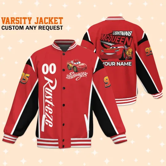 Custom Cars McQueen Racing Baseball Jacket, Adult Varsity Jacket, Personalized