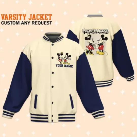 Personalize Mickey And Minnie Mouse Classic Love Baseball Jacket Matching Basebal
