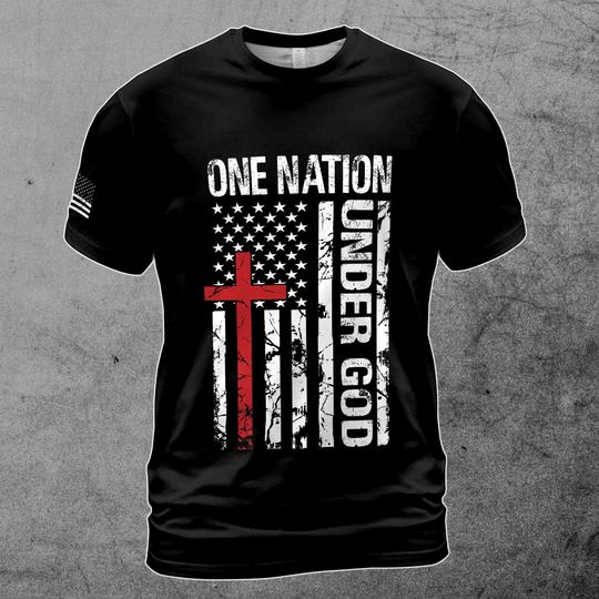 American Flag Jesus Cross Christian One Nation Under God Religious Bible 3D T-Shirt