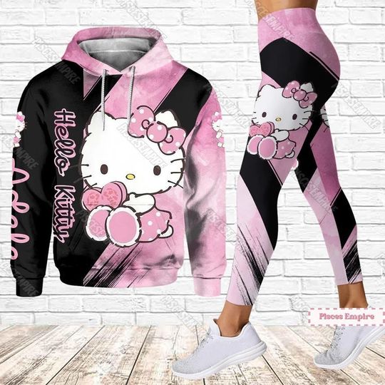 Hello Kitty 3D Hoodies, custom Hello Kitty Leggings, Cute Cat Women Hoodie