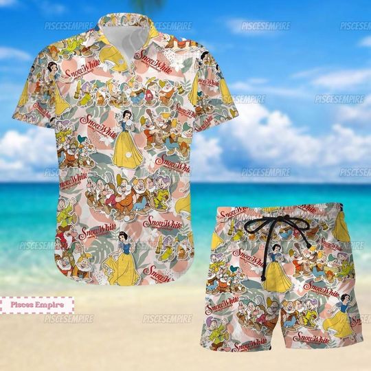 Snow White Shirt, Seven Dwarfs Shorts, Snow White Hawaii Shirt, 7 Dwarfs