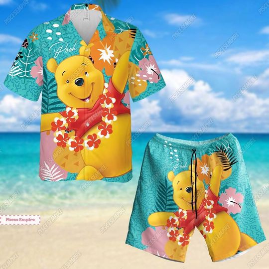 Cute Bear Shirt, Cute Bear Shorts, Bear Hawaii Shirt, Button Up Shirt