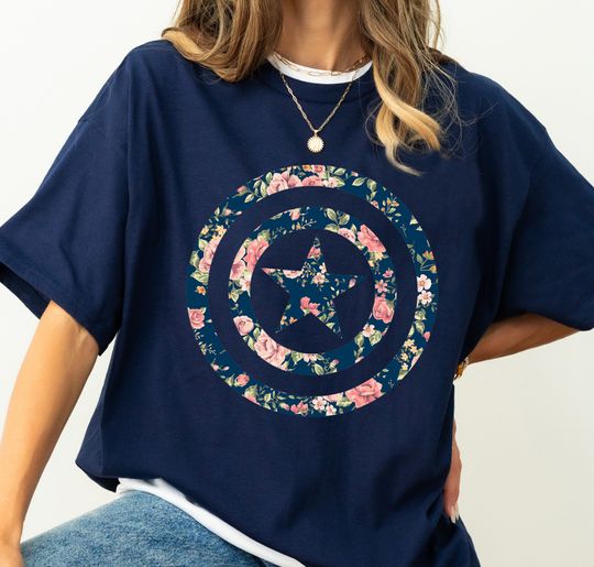 Captain America Floral Icon Graphic T-Shirt, Disneyland Family Matching Shirt