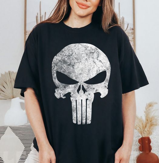 arvel Punisher Skull Symbol Distressed T-Shirt
