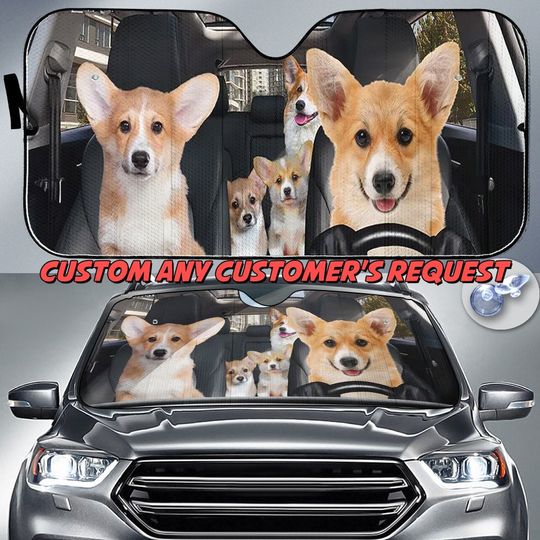 Personalize Car Sunshade Corgi Sun Shade, Corgi Car Sunshade, Family Dog Car Windshield,