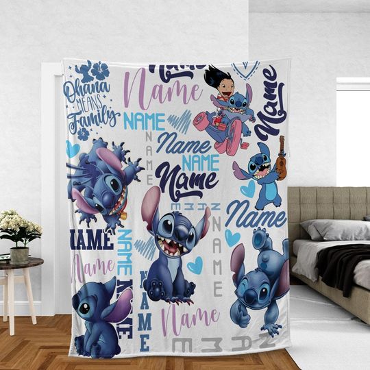 Personalized Stitch Sherpa Blanket, Disney Stitch Baby Blanket, Stitch and Lilo, Christmas