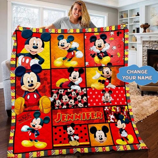 Personalized Red Mickey Mouse Blanket, Mickey Mouse Fleece Blanket