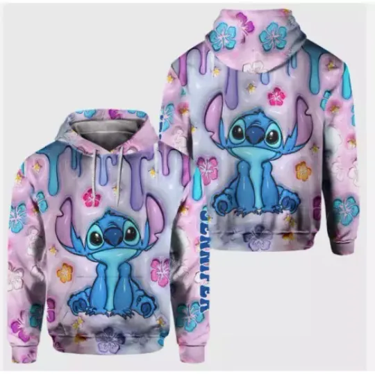 Personalized Cute Stitch Ohana Means Family Hibiscus Flowers 3D HOODIE Christmas