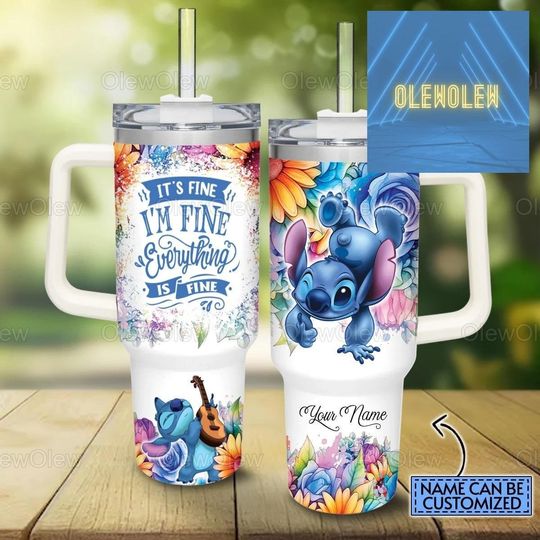 Custom Stitch Tumbler 40oz, It's Fine I'm Fine Everything Is Fine Tumbler