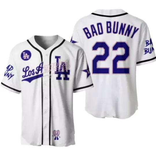 AOP LA Bad Bunny 22 Jersey Baseball All Star Size S-5XL, Summer Beach Gift