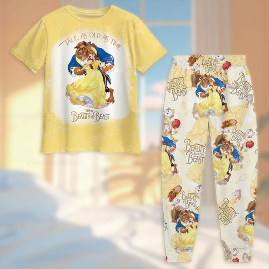Beauty And The Beast Pajamas, Princess Belle Pajamas Set, Beauty And The Beast Shirt, Disney Belle Women Pajamas