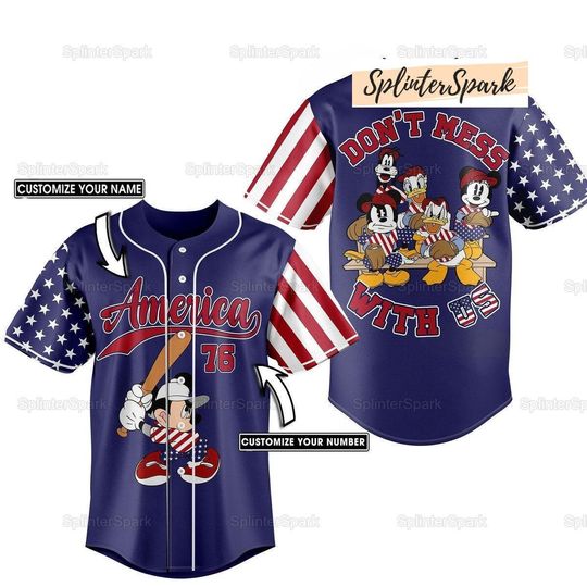 Personalize Mickey Mouse Jersey, Mickey And Friends Jersey Shirt, Usa Flag Baseball Jersey