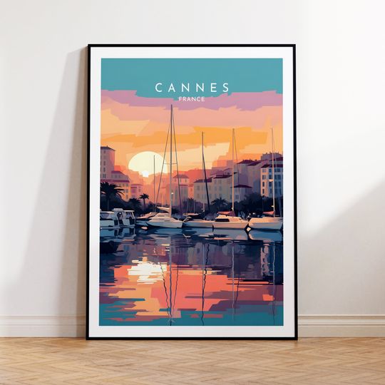Cannes Marina Travel Poster- France, Cannes Poster, Home Decor