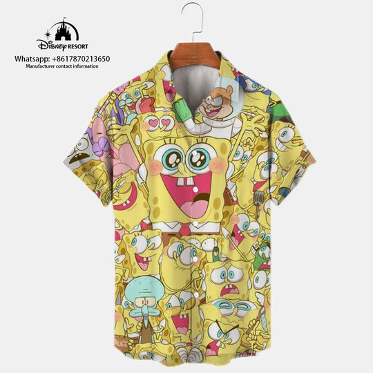 2023 Summer New Harajuku Casual Shirt Cute Spongebob Anime Shirt