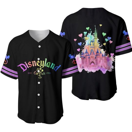 Discover Mickey Mouse Red Disney 50th Anniversary Baseball Shirt Disneyland Magic Kingdom Rainbow Black Disney Baseball Shirt