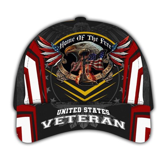 Home Of The Free Because Of The Brave Veteran Cap, Proud Veteran Hat, Baseball Eagle Flag Cap